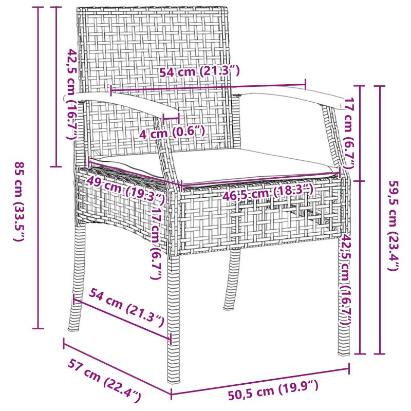 vidaXL Dārza ēdamgalds 3 pcs Melna poliratāns