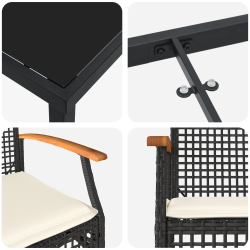 vidaXL Dārza ēdamgalds 5 pcs Melna poliratāns