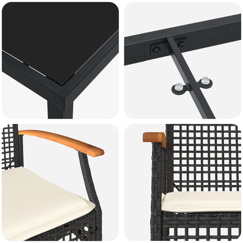 vidaXL Dārza ēdamgalds 5 pcs Melna poliratāns