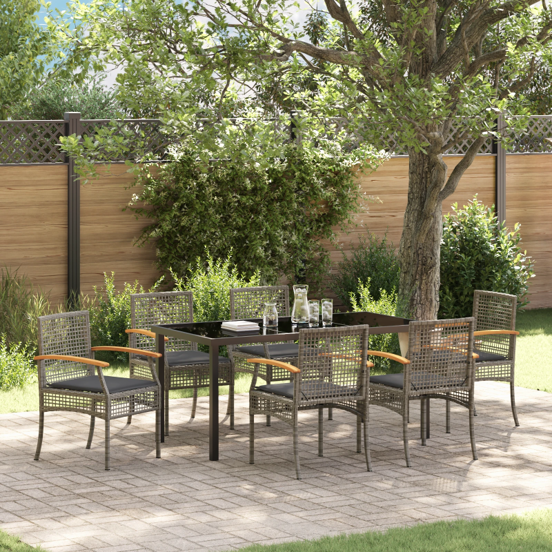 vidaXL Dārza ēdamgalds 7 pcs Pelēka poliratāns