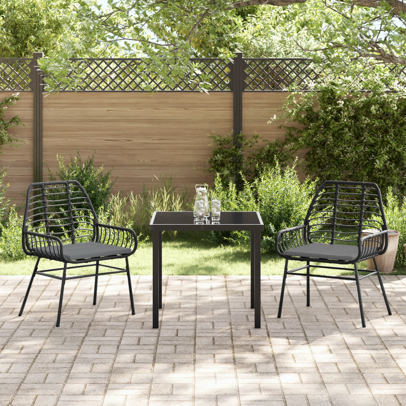 vidaXL Dārza ēdamgalds 3 pcs Melna poliratāns