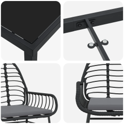 vidaXL Dārza ēdamgalds 5 pcs Melna poliratāns