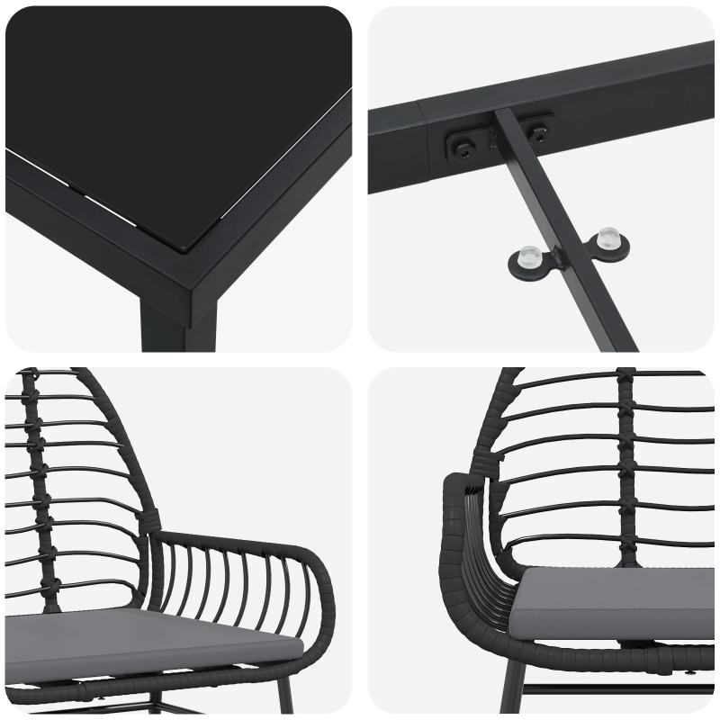 vidaXL Dārza ēdamgalds 5 pcs Melna poliratāns