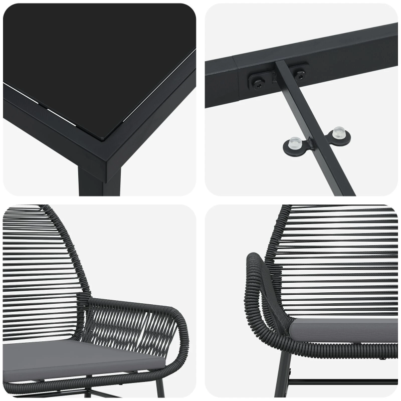 vidaXL Dārza ēdamgalds ar spilvenu 5 pcs Melna poliratāns