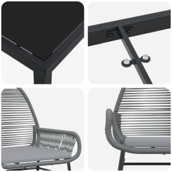 vidaXL Dārza ēdamgalds ar spilvenu 5 pcs Pelēka poliratāns