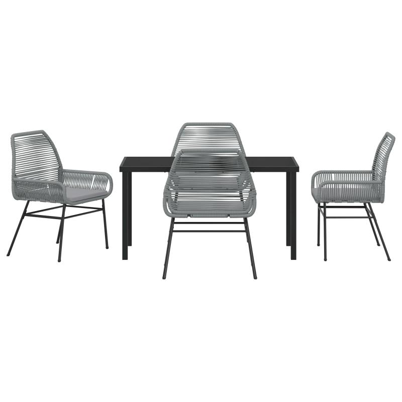 vidaXL Dārza ēdamgalds ar spilvenu 5 pcs Pelēka poliratāns