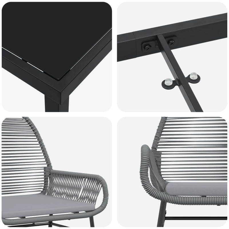 vidaXL Dārza ēdamgalds ar spilvenu 7 pcs Pelēka poliratāns