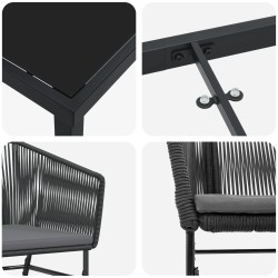 vidaXL Dārza ēdamgalds 7 pcs Melna Tērauds ar pulverkrāsas pārklājumu