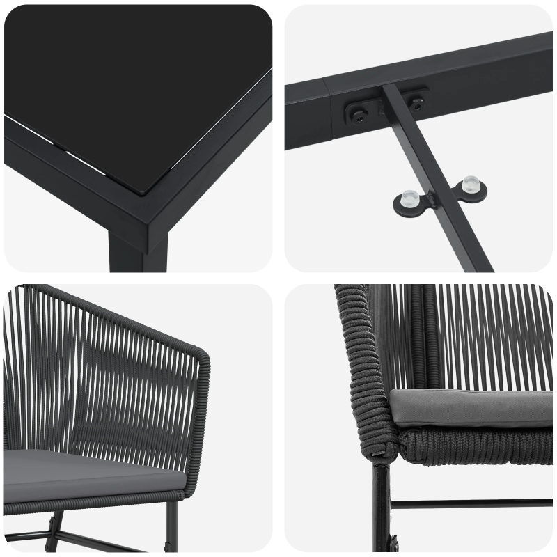 vidaXL Dārza ēdamgalds 7 pcs Melna Tērauds ar pulverkrāsas pārklājumu