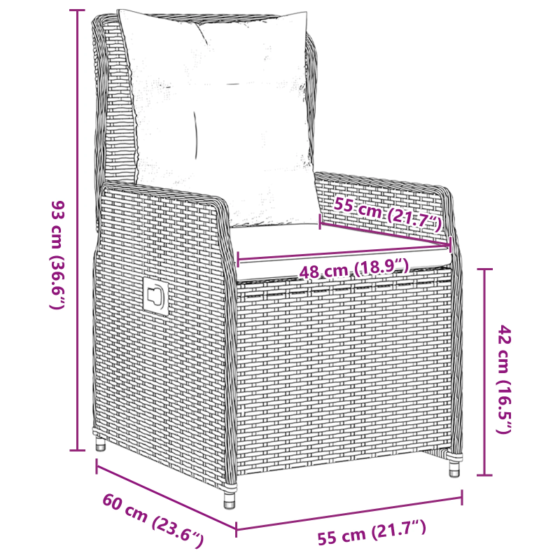 vidaXL Dārza ēdamgalds 5 pcs Melna poliratāns