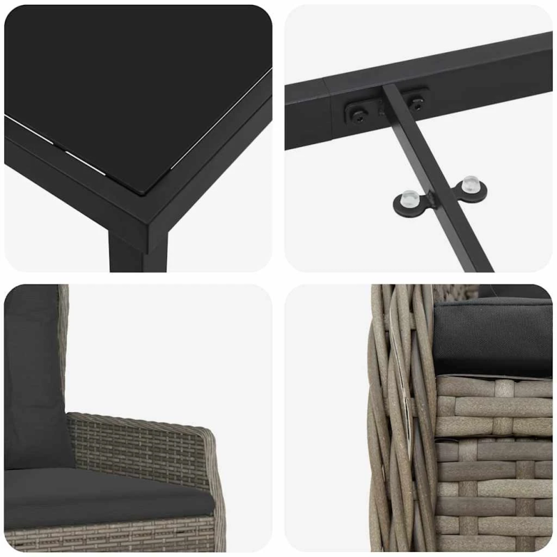 vidaXL Dārza ēdamgalds 3 pcs Pelēka poliratāns