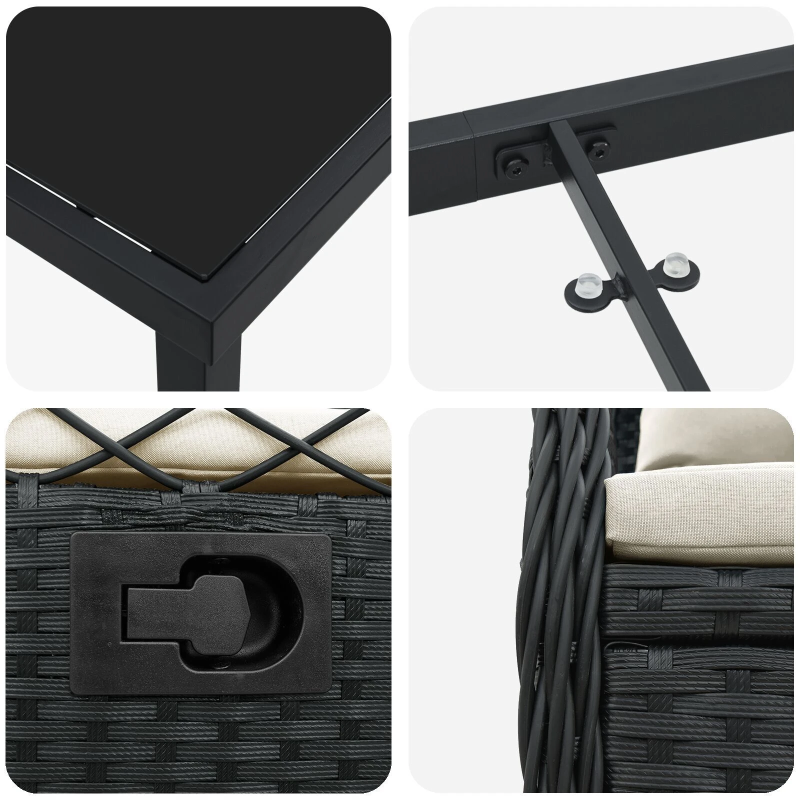 vidaXL Dārza ēdamgalds 3 pcs Melna poliratāns