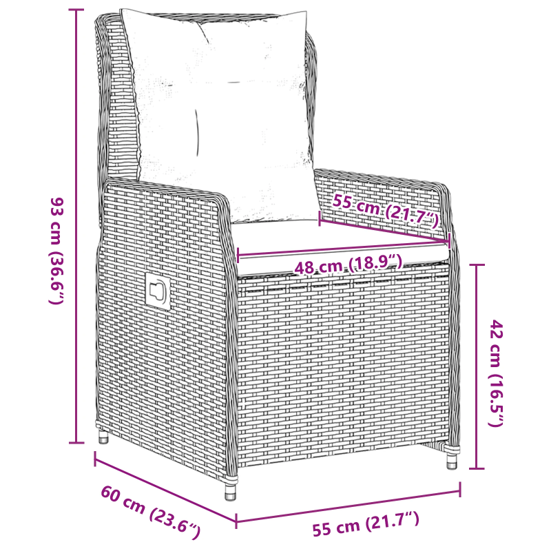 vidaXL Dārza ēdamgalds 3 pcs Melna Poliūtu rotangpalma