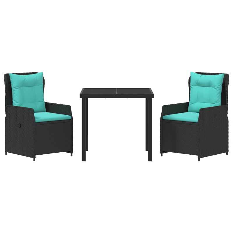 vidaXL Dārza ēdamgalds 3 pcs Melna Poliūtu rotangpalma