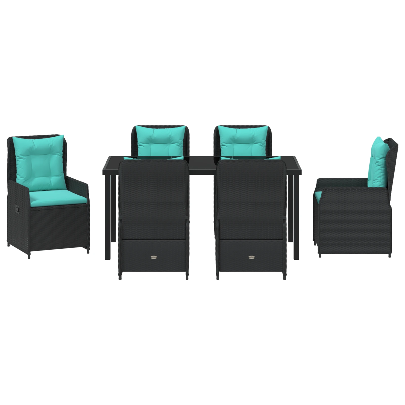 vidaXL Dārza ēdamgalds 7 pcs Melna Poliūtu rotangpalma