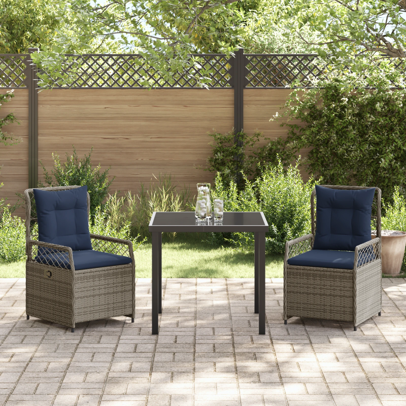 vidaXL Dārza ēdamgalds 3 pcs Pelēka poliratāns