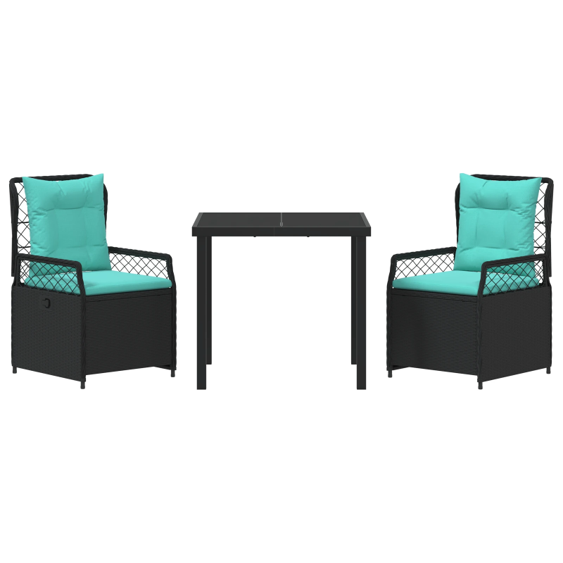 vidaXL Dārza ēdamgalds 3 pcs Melna poliratāns