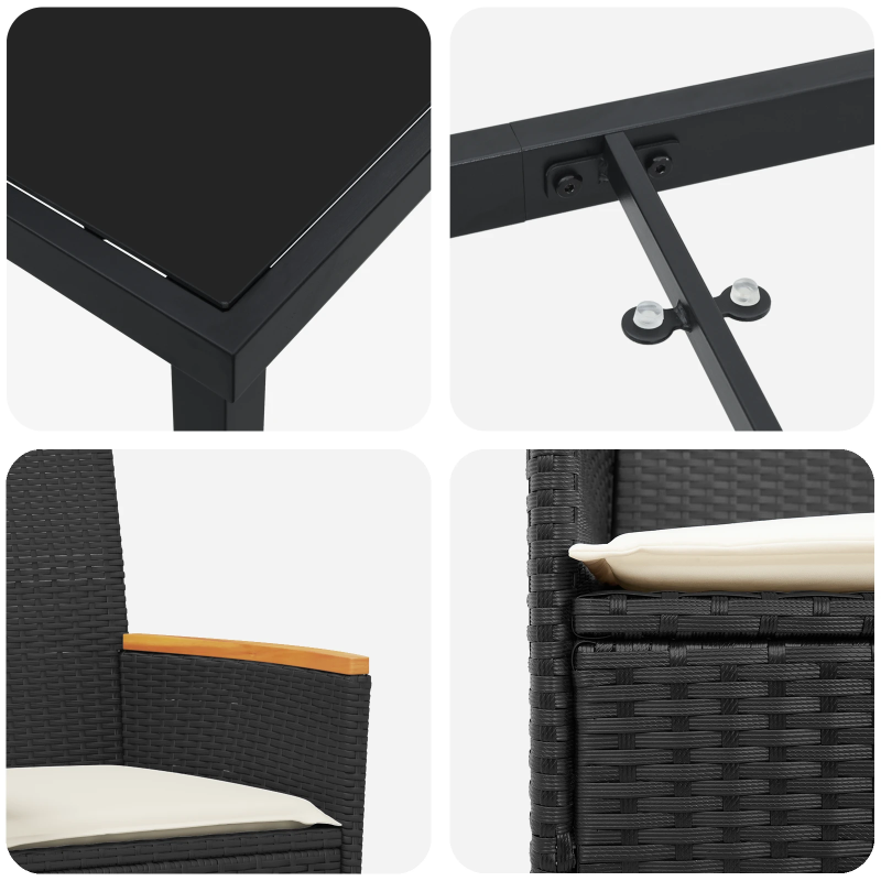 vidaXL Dārza ēdamgalds 5 pcs Melna poliratāns