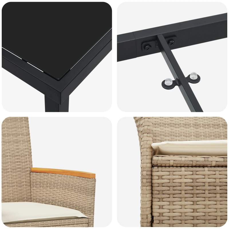 vidaXL Dārza ēdamgalds 3 pcs Bēša poliratāns