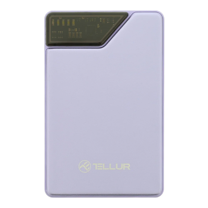Tellur Power Bank 10000mAh, USB-C + Lightning cables built-in purple