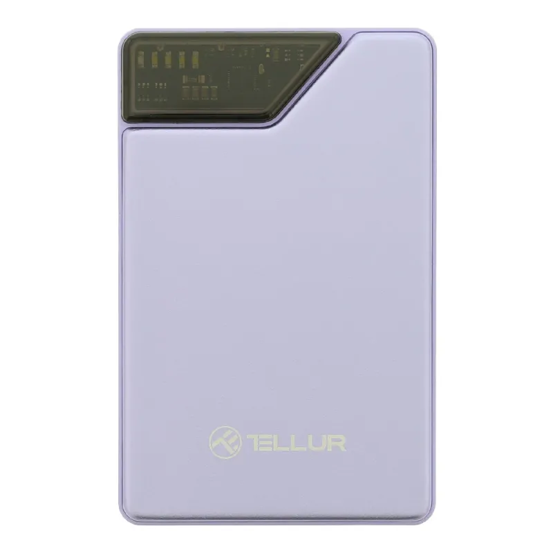 Tellur Power Bank 10000mAh, USB-C + Lightning cables built-in purple