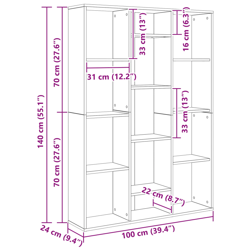 vidaXL Istabas dalītājs ar plauktu Melns ozolkoks 100 x 24 x 140 cm