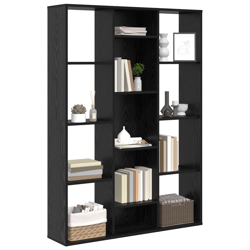 vidaXL Istabas dalītājs ar plauktu Melns ozolkoks 100 x 24 x 140 cm