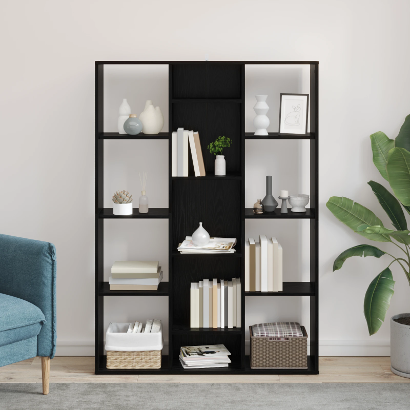 vidaXL Istabas dalītājs ar plauktu Melns ozolkoks 100 x 24 x 140 cm