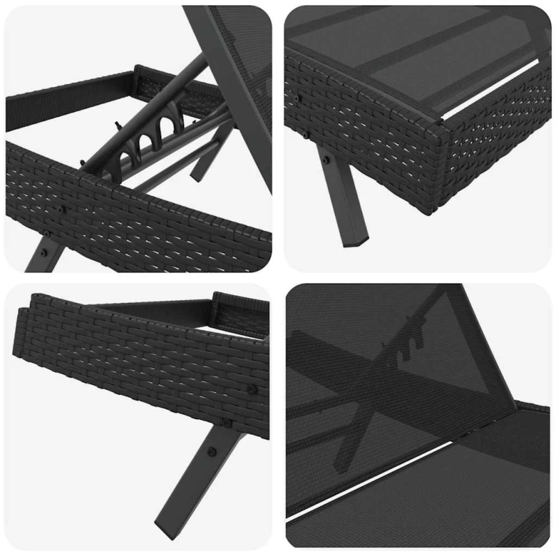 vidaXL Sauļošanās krēsls 3 pcs Melna 197 x 70 x 82 cm poliratāns