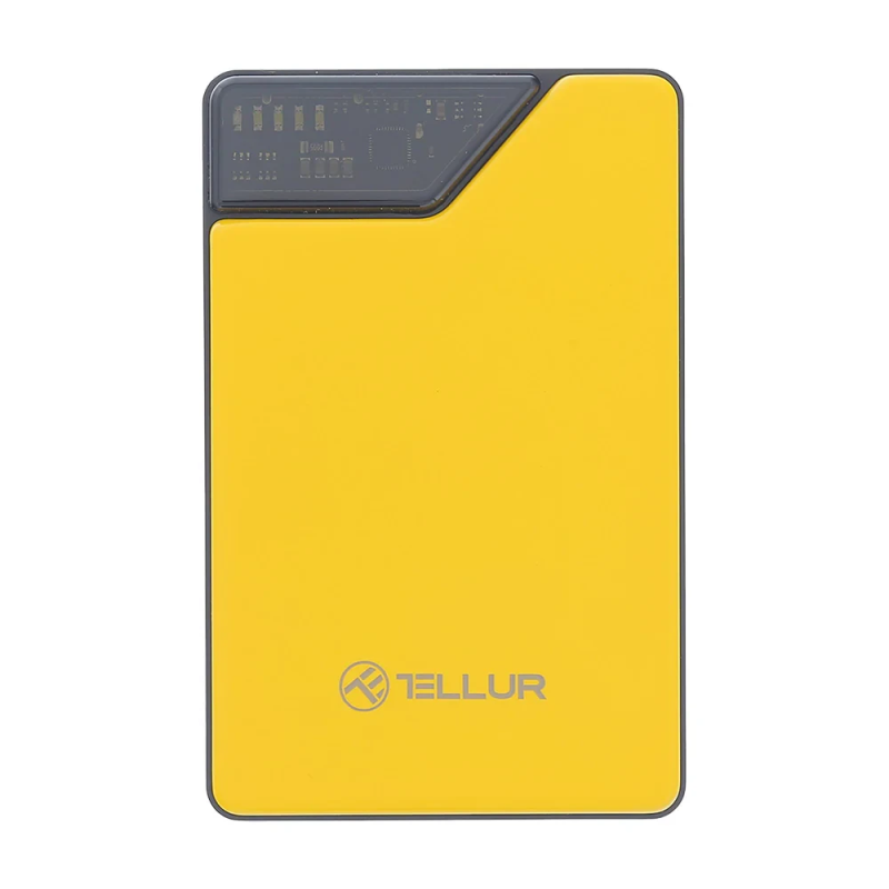 Tellur Power Bank 10000mAh, USB-C + Lightning cables built-in yellow