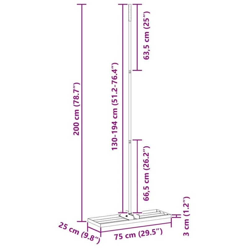 vidaXL Dārzs grābeklis Sudraba 75 x 25 x 200 cm Nerūsējošs tērauds
