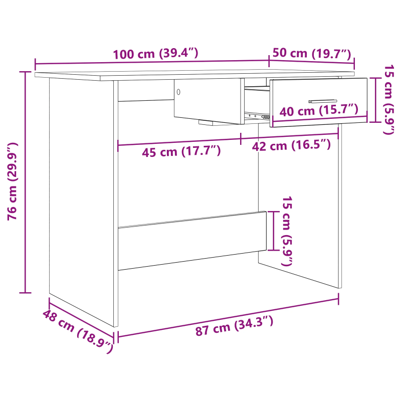 vidaXL Galds Melns ozolkoks 100 x 50 x 76 cm Inženierijas koks
