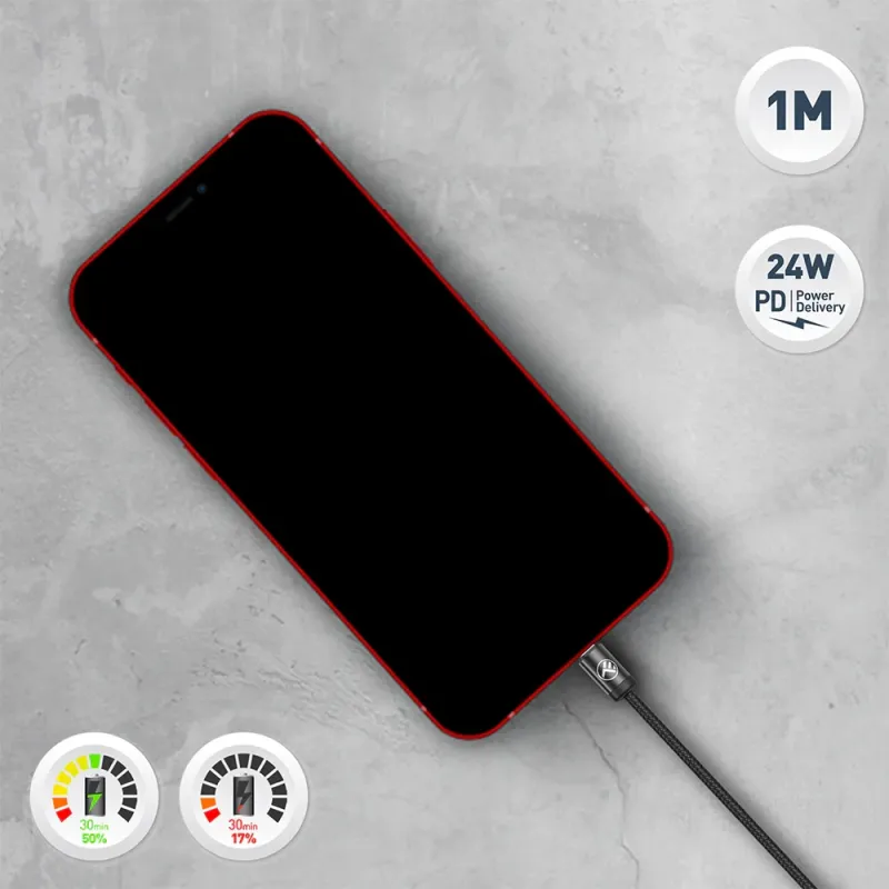 Tellur Minimalist USB-C to Lightning Cable 3A 1m PD27W Black