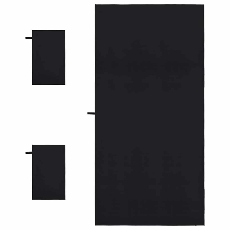 vidaXL Sporta dvieļu komplekts 3 pcs Melna Poliesters un poliamīds