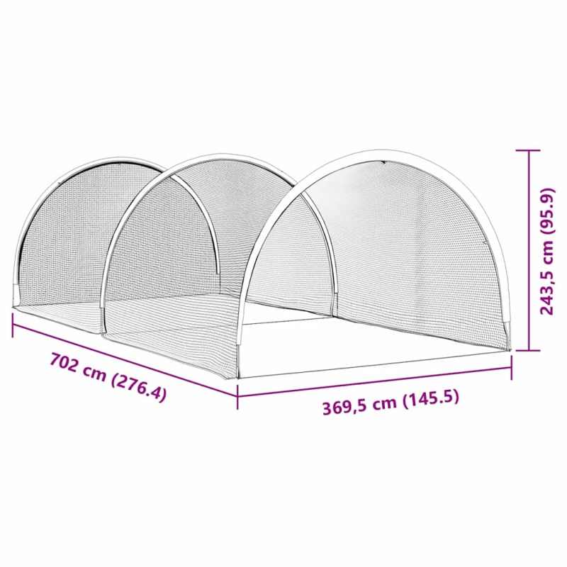 vidaXL Beisbols un softbols Melna 702 x 369,5 x 243,5 cm Poliesters
