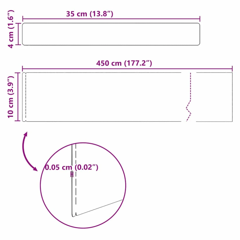 vidaXL Zāliena Apmale Sudraba 450 x 0.05 x 15 cm Nerūsējošs tērauds