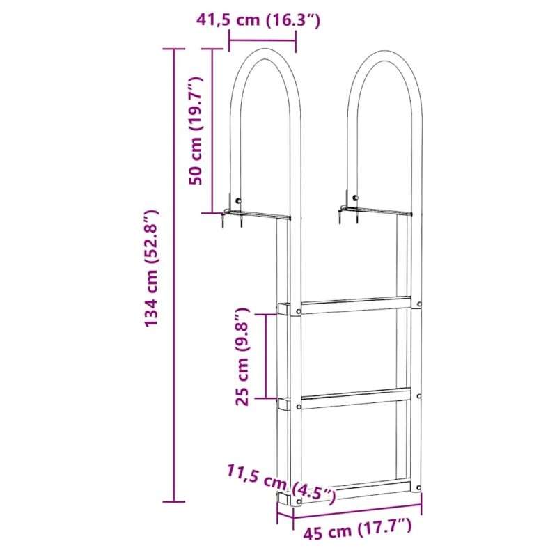 vidaXL 3-soļu piestātnes kāpne Sudraba 45 x 11,5 x 134 cm Alumīnijs