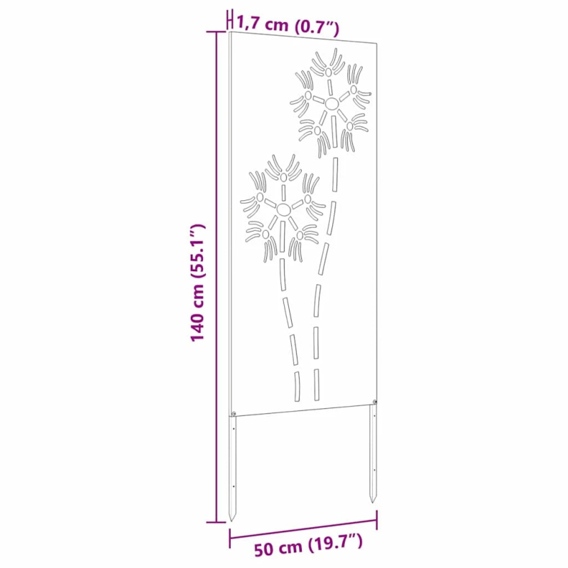 vidaXL Dārza privātuma ekrāns Melna 50 x 140 cm Auksti velmēta tērauds