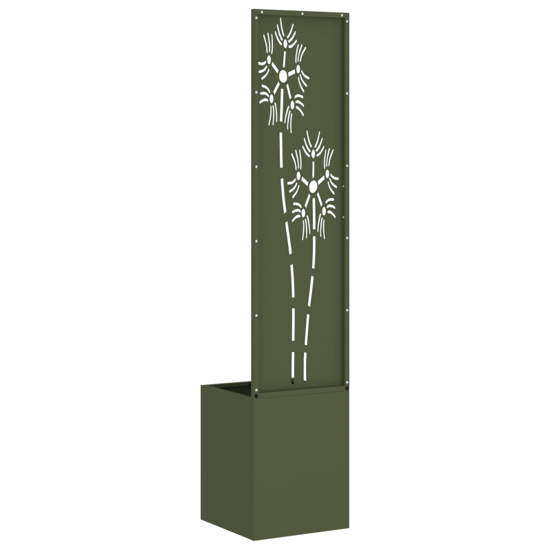 vidaXL Dārza privātuma ekrāns Ziedu raksts Olīvu zaļa 32 x 140 cm