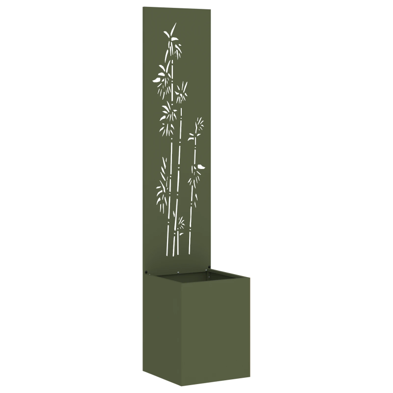 vidaXL Dārza privātuma ekrāns Ziedu raksts Olīvu zaļa 32 x 140 cm