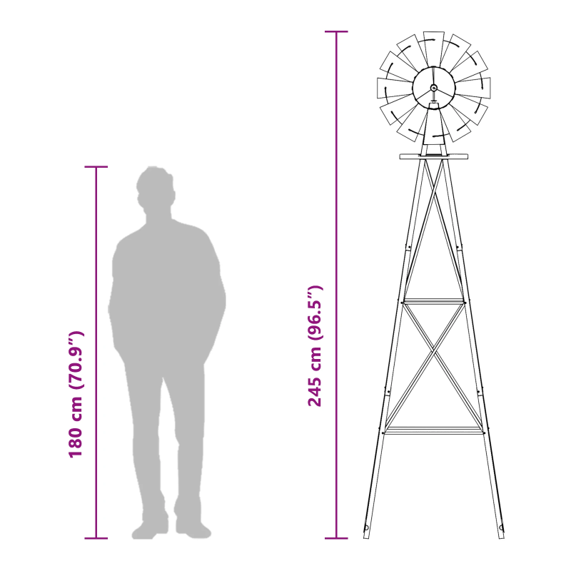 vidaXL Vējdzirnavas Pelēka 84 x 68 x 245 cm Dzelzs