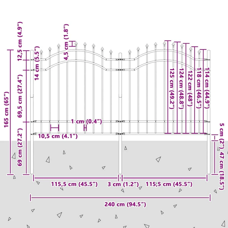 vidaXL Dārza žogs Pelēka 240 x 165 cm Pulverkrāsots tērauds