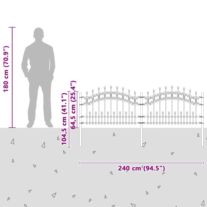 vidaXL Dārza žogs Pelēka 240 x 115 cm Pulverkrāsots tērauds