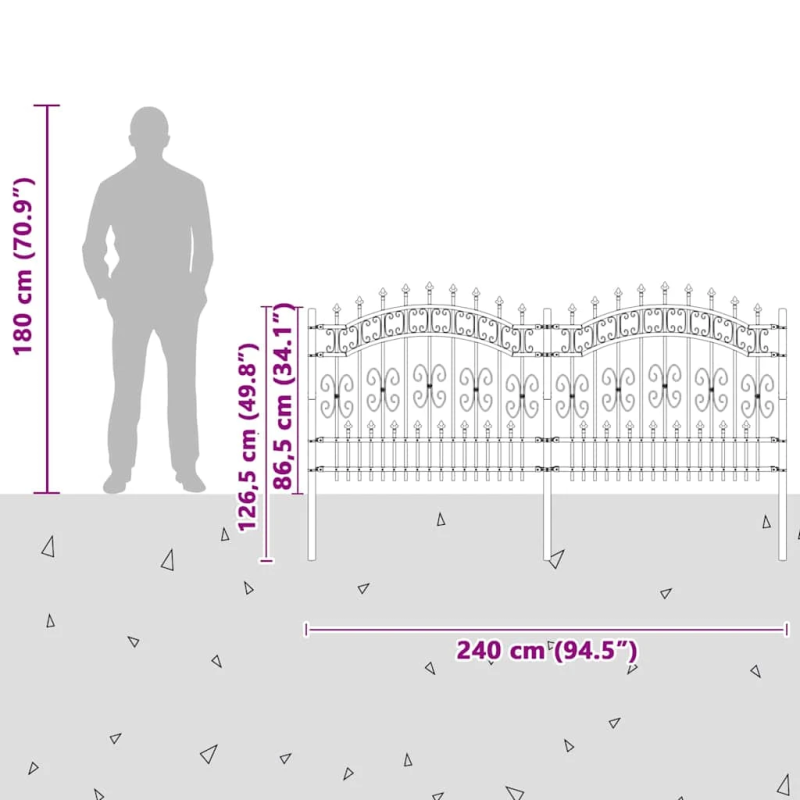 vidaXL Dārza žogs Pelēka 240 x 140 cm Pulverkrāsots tērauds