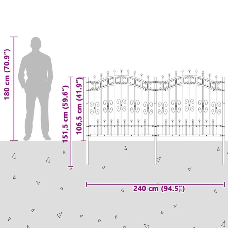 vidaXL Dārza žogs Pelēka 240 x 165 cm Pulverkrāsots tērauds