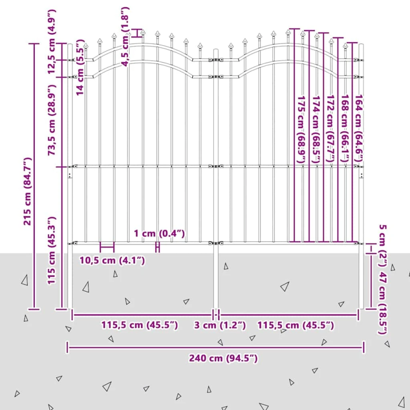 vidaXL Dārza žogs Balts 240 x 215 cm Pulverkrāsots tērauds