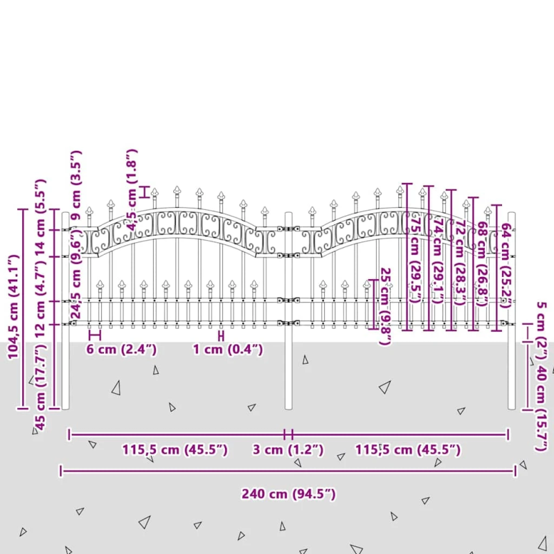 vidaXL Dārza žogs Balts 240 x 115 cm Pulverkrāsots tērauds