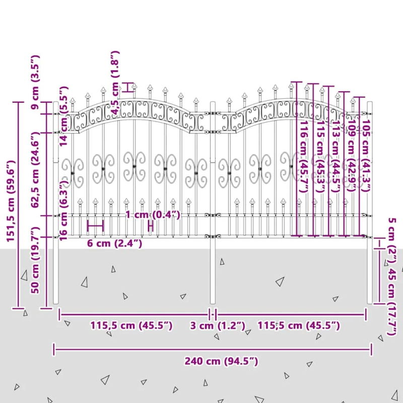 vidaXL Dārza žogs Balts 240 x 165 cm Pulverkrāsots tērauds