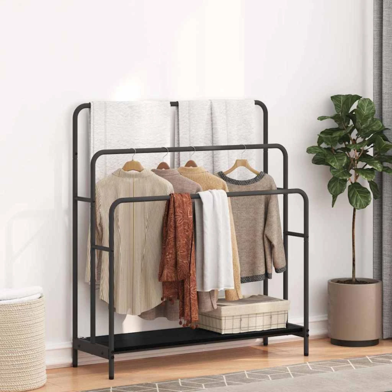 vidaXL Auduma statīvs ar plauktu Melns ozolkoks 90 x 30 x 100,5 cm