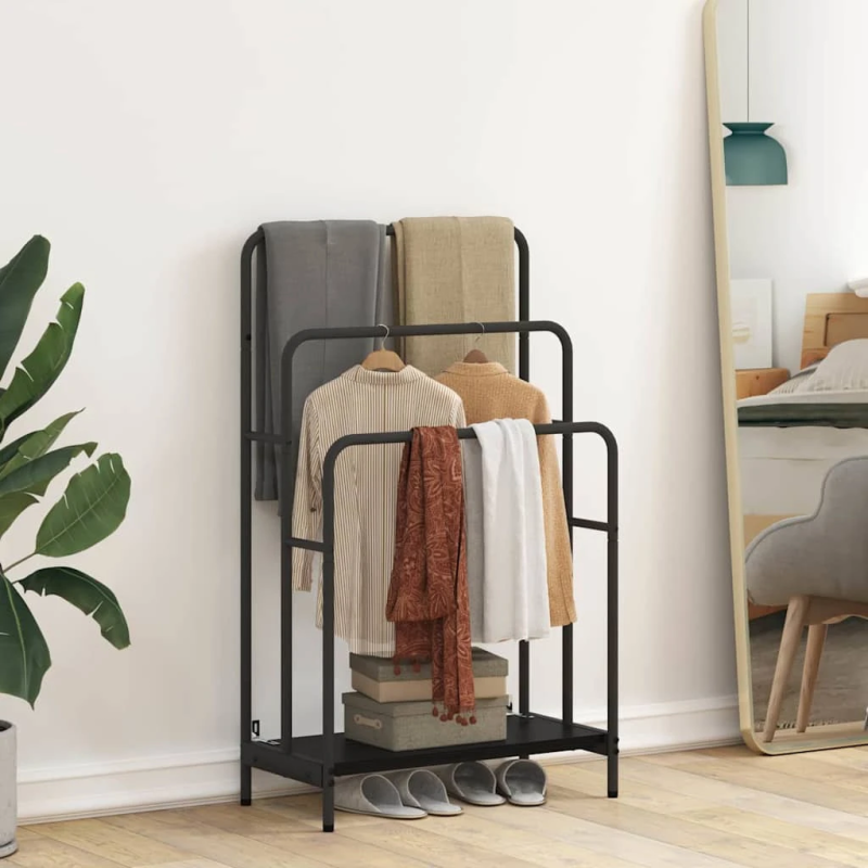 vidaXL Auduma statīvs ar plauktu Melns ozolkoks 60 x 30 x 100,5 cm